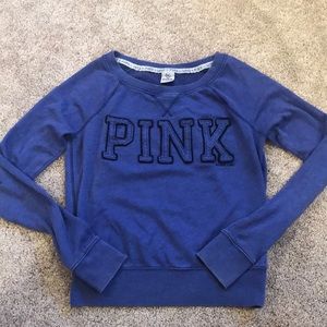 Small distressed Pink navy blue sweater